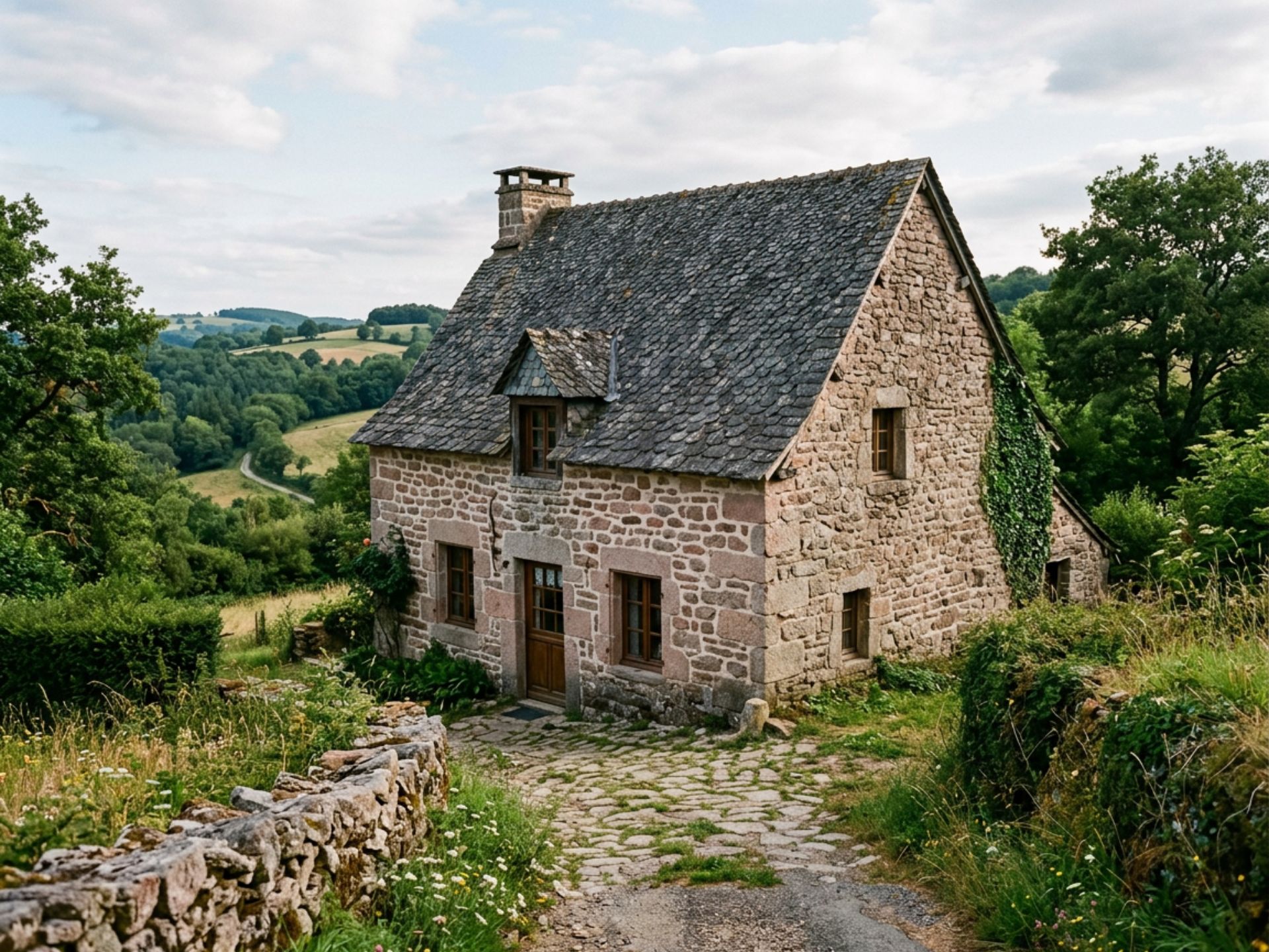Maison traditionnelle en granit et toiture en ardoise en Haute-Vienne